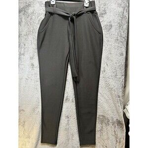 INDERO Black Knit Dress Pants Womens S Slim Fit Tapered Stretch Pockets Tie